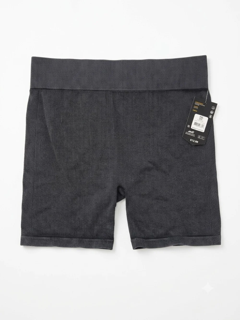 NWT Avia Women's Dark Grey Ribbed High-Waist Bike Shorts (0142)